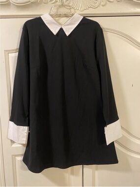 Black Midi Dress with White Collar and Cuffs